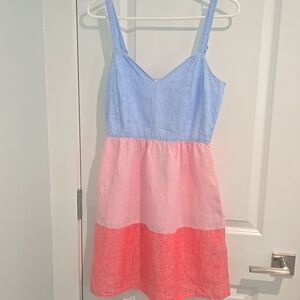 Cynthia Rowley 100% linen colorblock summer dress with straps, size M
